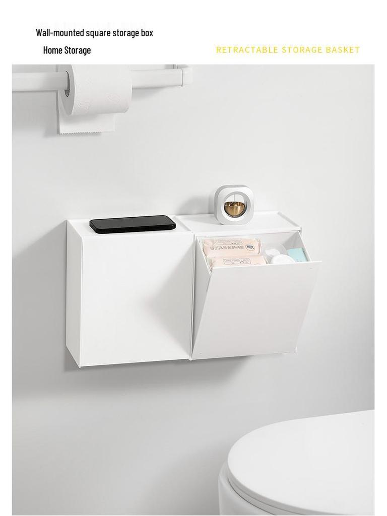 Настенный ящик для хранения с откидной крышкой в японском стиле: Очень большой держатель для масок, мусорное ведро для ванной комнаты, органайзер для ватных дисков и гигиенических прокладок.