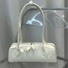 Womens Genuine Leather Loaf Bag Medium Size French Chic Shoulder Handbag With Zip Front Pocket
