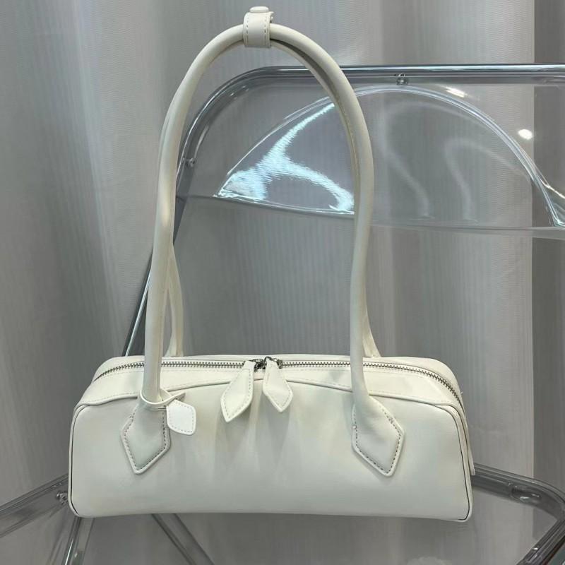 Womens Genuine Leather Loaf Bag Medium Size French Chic Shoulder Handbag With Zip Front Pocket