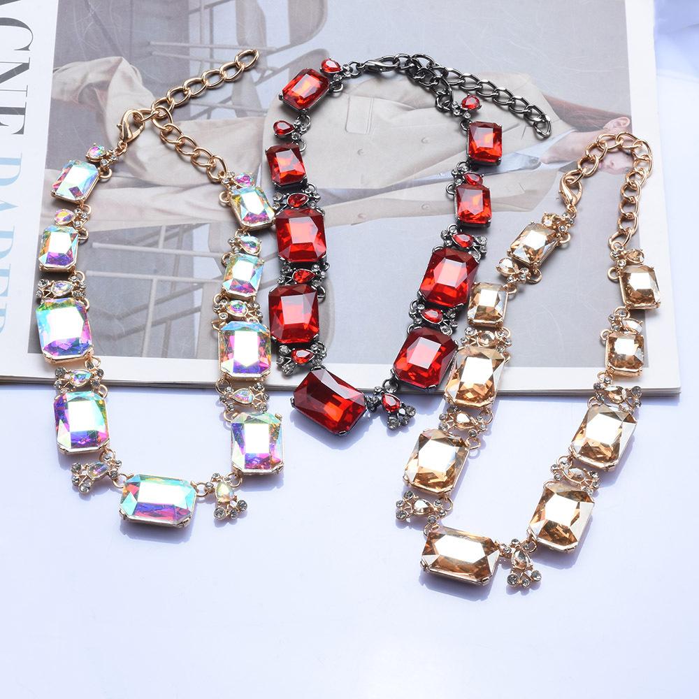 Fashion Pop Red Glass Exaggerated Necklace Jewelry Gift Accessories Female Clavicle Chain