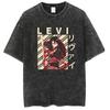 Attack on Titan Levi Ackerman Printed Tshirt Mens and Womens Washed Tshirt High Quality Vintage Cotton Tshirt Harajuku Tops
