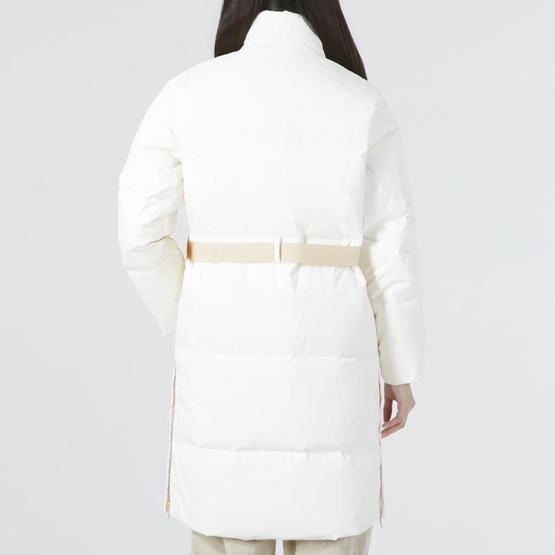 Puma Пуховик однотонный с принтом логотипа и воротником-стойкой средней длины, теплая женская верхняя одежда цвета не совсем белого 537602-65