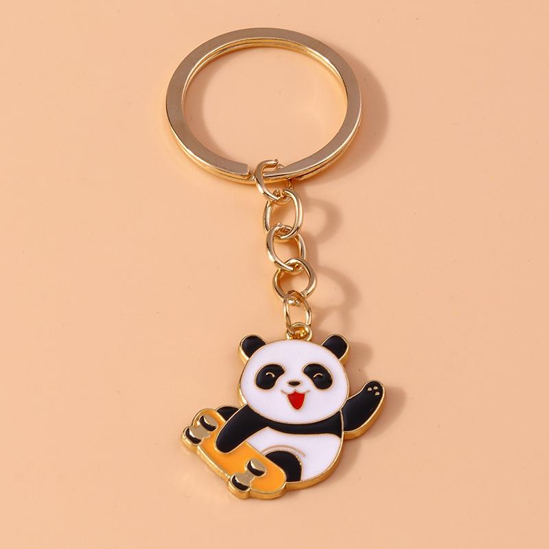 Lovely Enamel Panda Keychain Bamboo Keyring for Men Women Car Key Holder Handbag Pendant DIY Handmade Jewelry Gift
