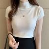 Fashion Summer Short Sleeve Black White Knitted T Shirt Pullover Women Slim Knit T-Shirt Women Tops T-Shirts JJ02