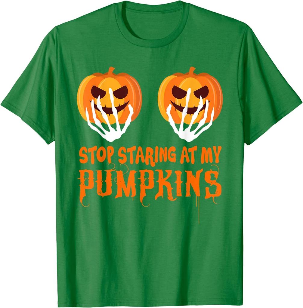Stop Staring At My Pumpkins Funny Halloween Tee Unisex T-Shirt