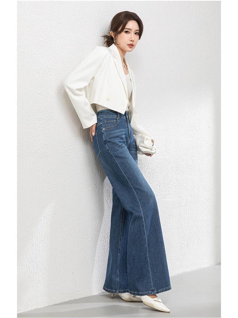 2025 Autumn Women's Korean Style High Waist Loose Wide Leg Denim Flared Pants
