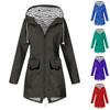 Women Solid Stripe Rain Jacket Outdoor Plus Medium And Long Waterproof Hooded Raincoat Windproof