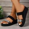 Fashion Shiny Rhinestone Wedge Sandals for Women Summer Fashion Black Platform Slippers Woman Plus Size Thick Sole Non Slip Beach Slides