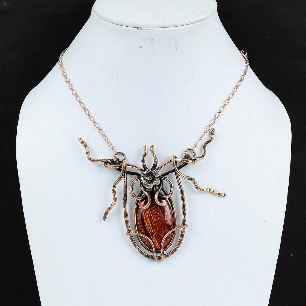 Red Snakeskin Jasper Necklace Copper Wire Wrapped Jewelry Handmade Necklace Adjustable Chain Necklace Gemstone Copper Jewelry Gift For Women