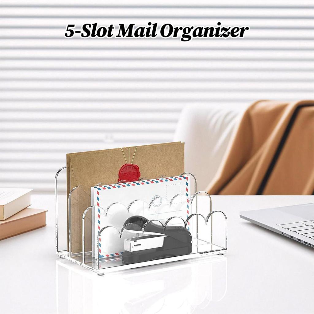 Acrylic Mail Holder 5 Compartments Clear Envelope Organizer Vertical Mail Storage Rack Multifunctional for Envelope Letter