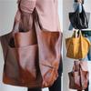 Retro Large Capacity Tote Women Handbags Aged PU Leather Shoulder Bag Casual Soft Shopper Purses