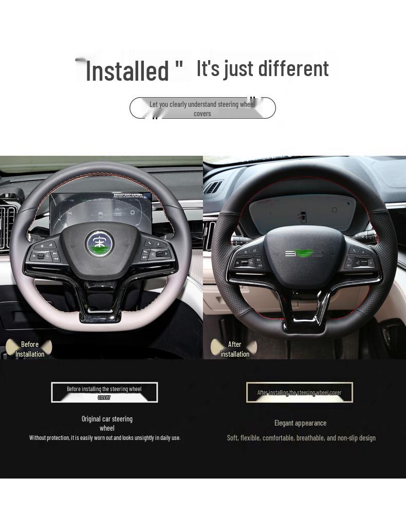 Hand-Stitched Steering Wheel Cover for BYD Song Plus/Pro & Qin Plus New Energy Models