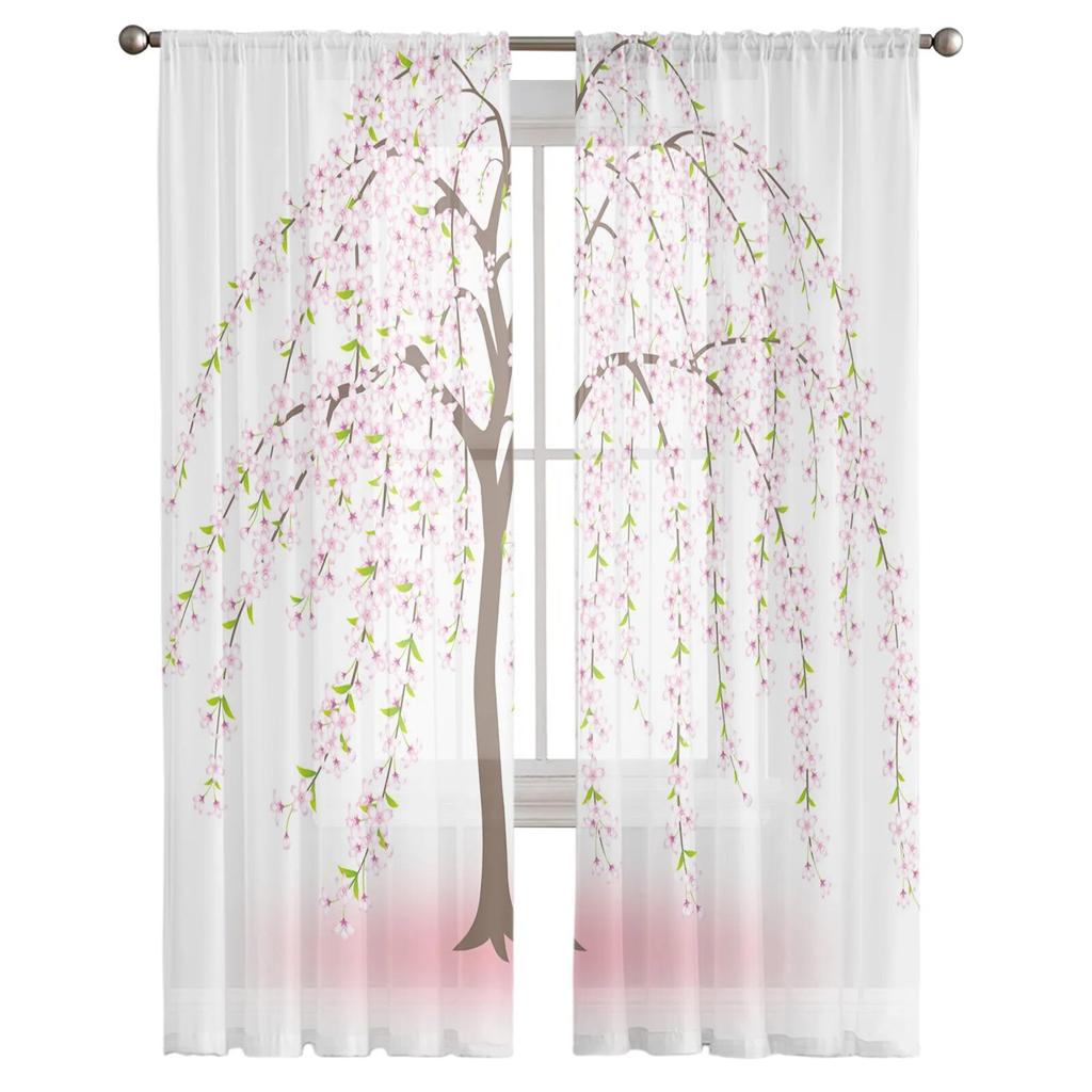 Ветка сливового дерева коричневые розовые современные тюлевые шторы для гостиной, спальни, дома, кухни, прозрачные шторы