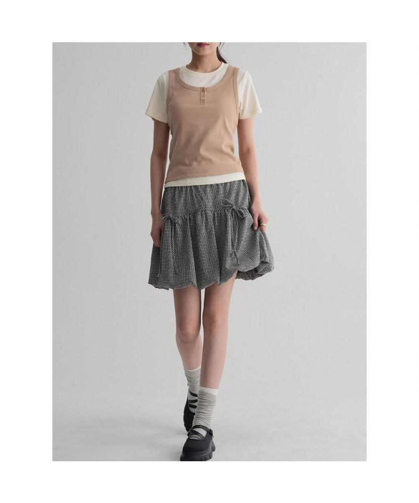 8SECONDS Check Ribbon Balloon Mini Skirt Black