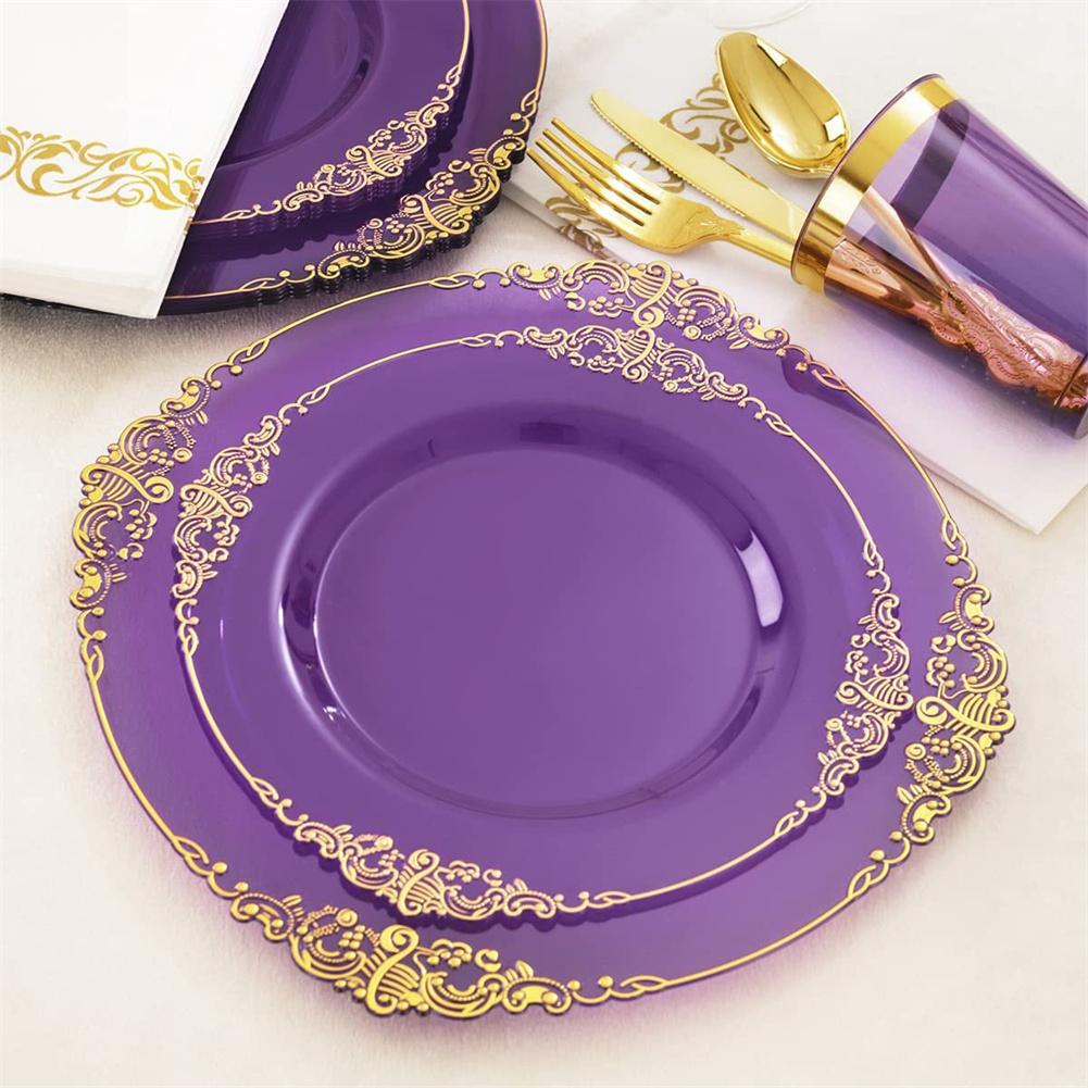 25pcs Clear Plastic Plates With Gold Rim Food Grade Disposable Dessert/Salad Plates Perfect For Wedding Birthday Party