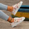 Sneakers Women's Floral Print Lace-up Shoes Round Toe Women's Flat Shoes Single Shoe Lace Up Casual Flat Sneakers