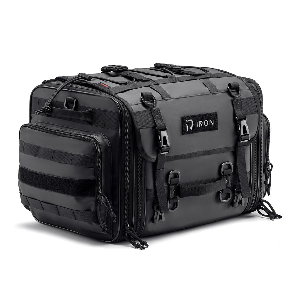 RIDEIRON Motorcycle Seat Expandable Camping Rear Large Waterproof Side Deformation Resistant Bag, 40L-60L, Capacity, & Touring, Bag, Capacity, Cover,