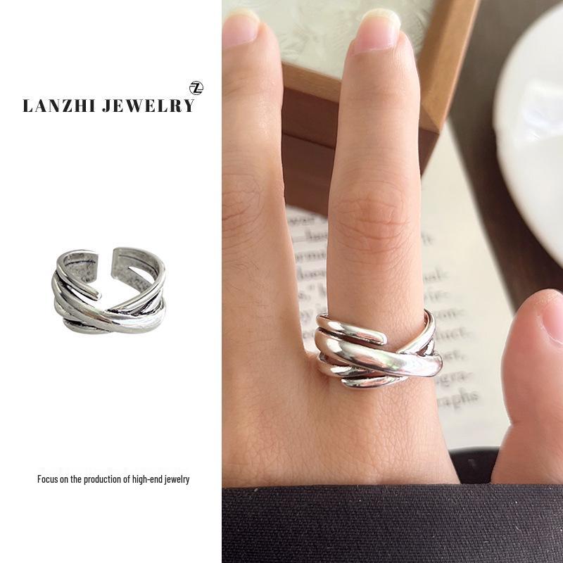 Тайское серебро Женское наборное кольцо - Серебро 925 пробы, Нишевый дизайн, Простые и универсальные украшения