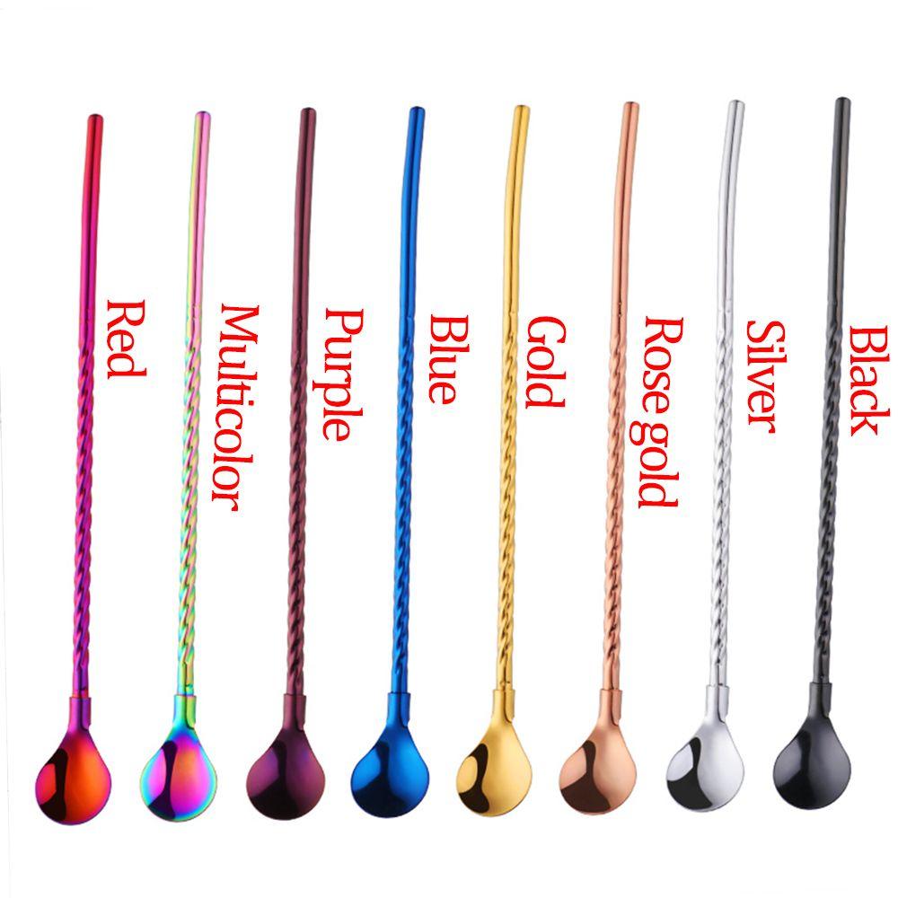 New Reusable Metal Bar Tea Stainless Steel Straws Spoon Coffee Spoons Drinking Straw
