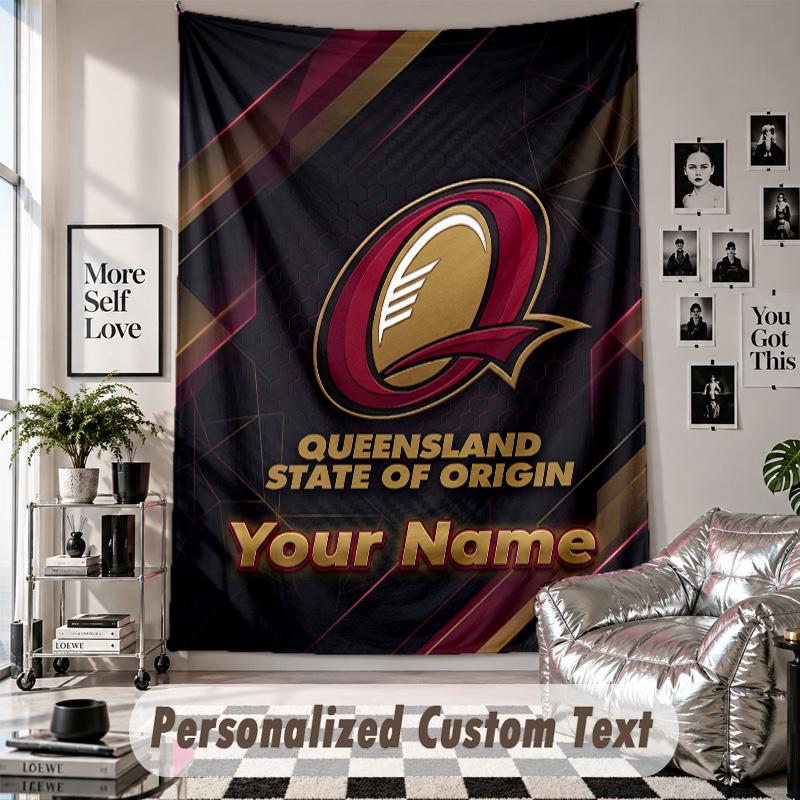 Wall Hanging Tapestry With Custom Name & Text, Queensland Maroons Decorative Tapestry For Bedroom