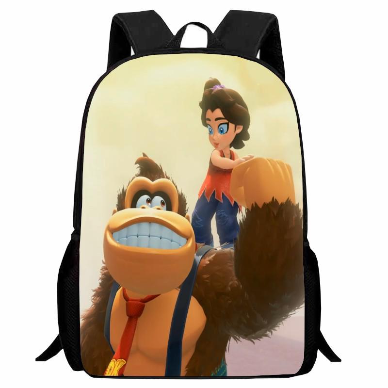 Donkey Kong Bananza, полностью открытый школьный рюкзак для ученика, мультяшный рюкзак, мужской