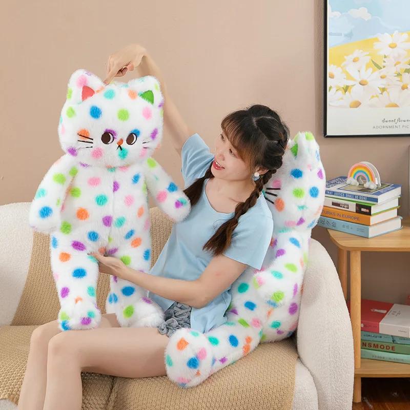 45-80 см Кавайная Плюшевая Игрушка Кошка в Горошек Кукла Подушка Подушка Мультяшная Бело-Красная Большого Размера Спящая Плюшевая Кукла Подарок Для Девушки