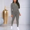 Новый женский повседневный спортивный костюм, однотонный топ с длинным рукавом и длинные брюки, комплект из двух предметов