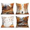 Home Decor Autumn Cabin, Trees & Pumpkin Printed Pillowcase Pattern Cushion Cover Suitable for Sofa Bedroom Car Pillow Cover