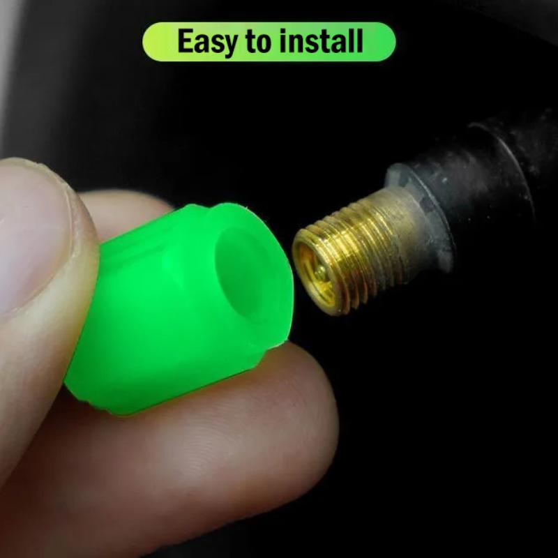 4pcs Luminous Valve Caps Fluorescent Night Glowing Car Motorcycle Bicycle Bike Wheel Tyre Hub Luminous Valve Stem Caps Decors