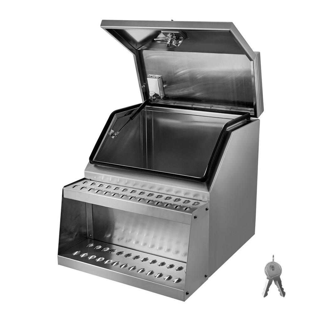 Semi-Truck Step Tool Box, 610 x 695 x 645 mm Heavy Duty Aluminum Toolbox Side Mount, Waterproof Side Storage Saddle Step Box with T-Handle Lock & Keys
