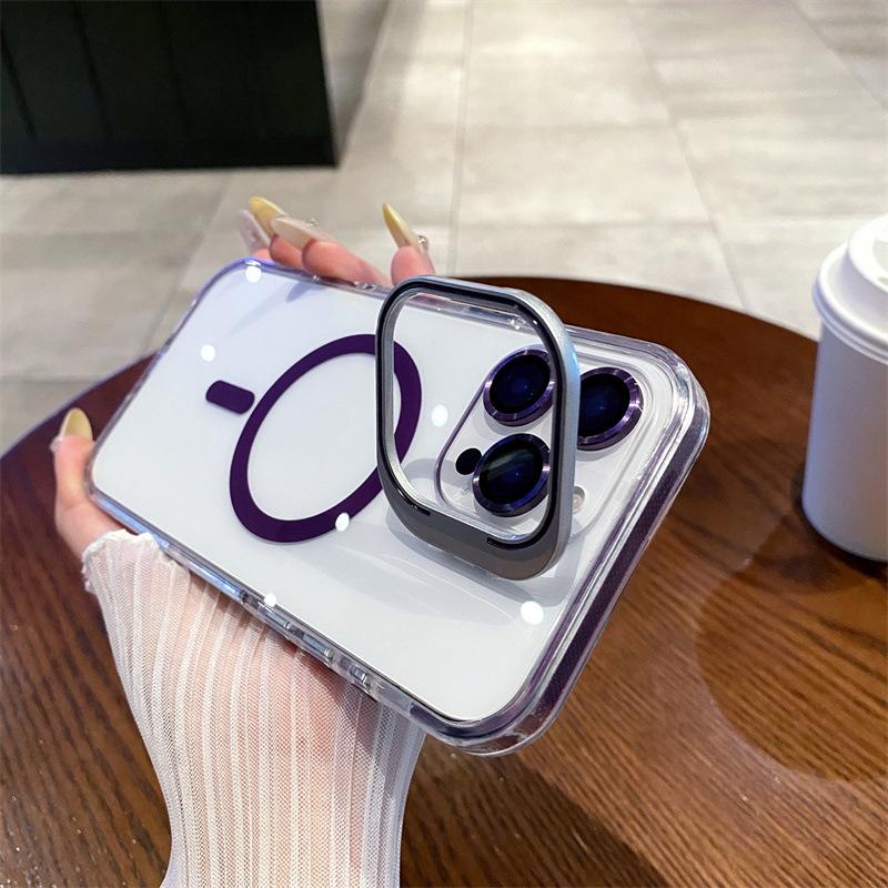 Зеркальный цвет, двухцветная окантовка, подходит для чехла на телефон Apple 15, металлический объектив iPhone16, магнитный прозрачный акриловый чехол 14