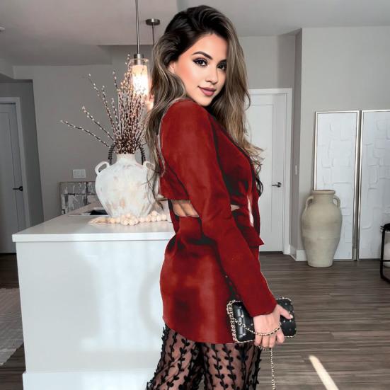 Женский пиджак с лацканами, длинный рукав, пуговицы, пиджак с открытой спиной