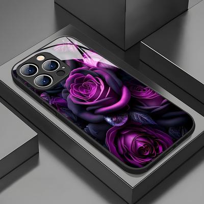 Чехол для телефона для iPhone 11 12 13 14 15 16 17 Pro Max 17Air 16E 7 8 16 Plus XR XS X Темно-фиолетовый с рисунком розы Закаленное стекло