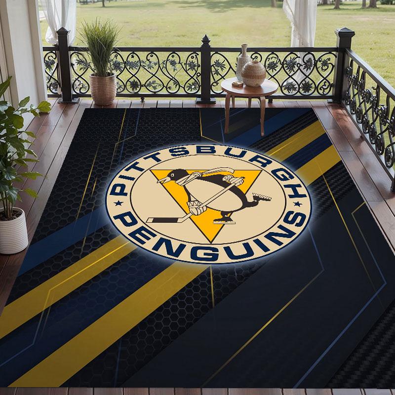 Soft Floor Carpet Pittsburgh Penguins Pattern Area Rug Decorative Mat For Home Room Decoration