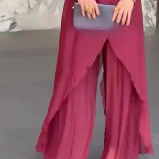 2 шт./компл. Женский повседневный наряд Топы с круглым вырезом и длинным рукавом, неровный подол, Комплект длинных брюк с эластичной талией, Однотонный наряд