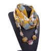 Tropical Print Scarf Necklace with Stone Beads – Lightweight Chiffon Infinity Scarf for Women, Boho Fashion Accessory