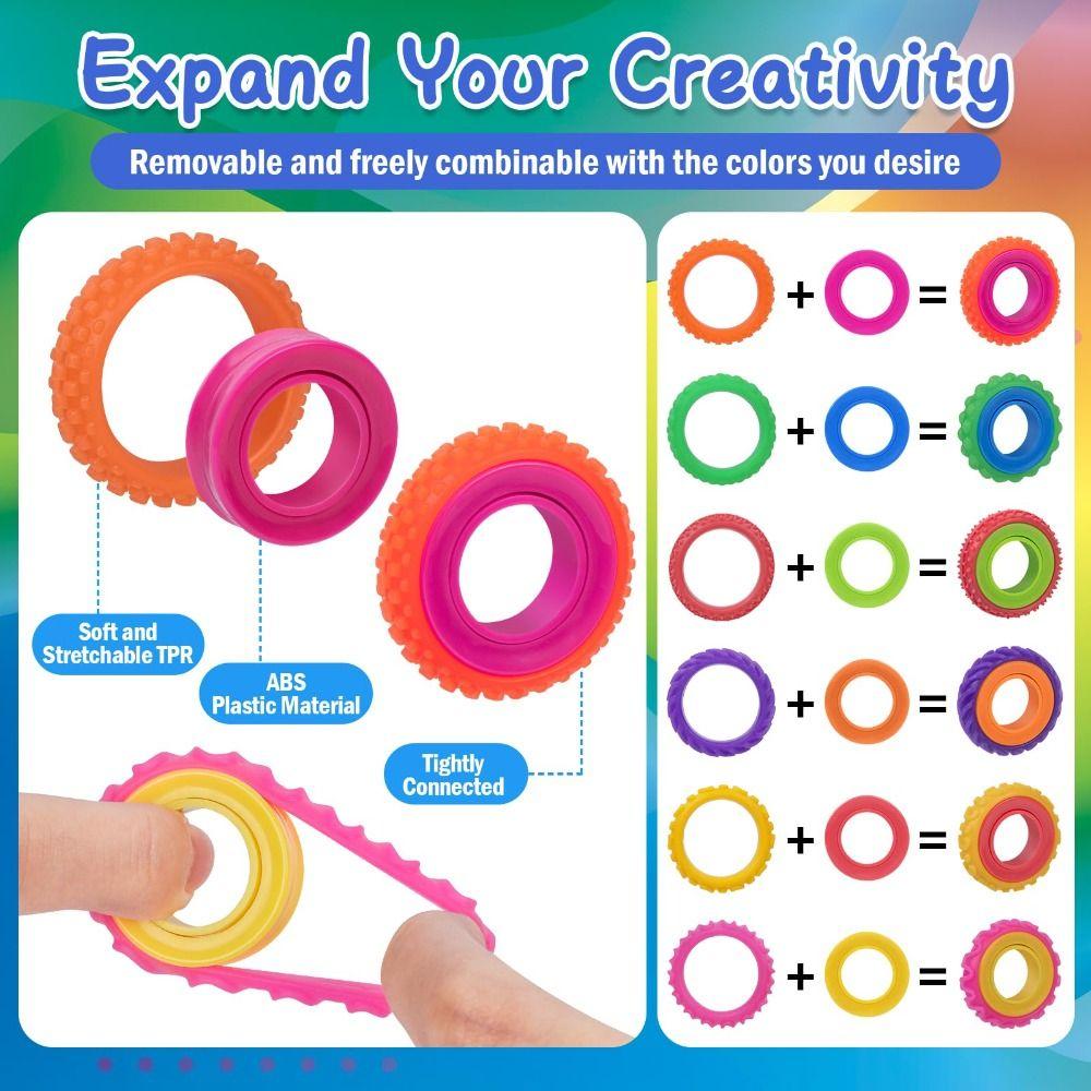 6/12Pcs Relieve Anxiety Fidget Toys Stretchy Finger Spinner Rings Sensory Rings  Kids with Autism