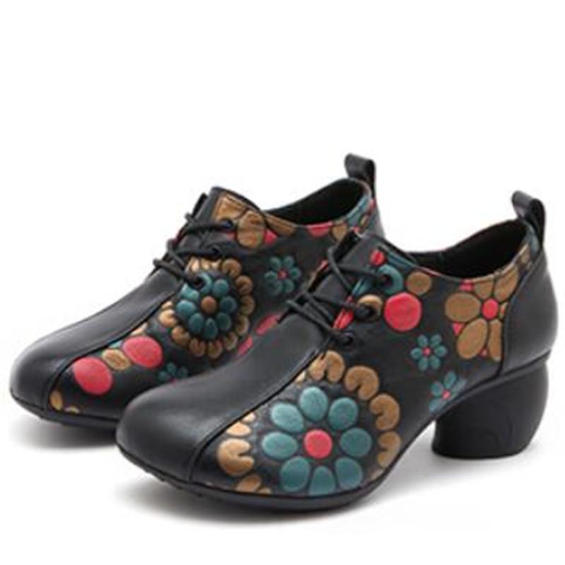 Осенние туфли-лодочки, женская обувь, лаконичная женская обувь на высоком каблуке из натуральной кожи с принтом в китайском стиле на шнуровке