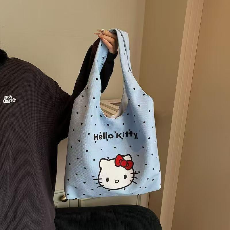 HelloKitty Милая Канва Сумка Женская Повседневная Сумки Ручные Девочки Шоппинг Сумка-Тоут Мультяшный Кот Канва Каваи Сумка Ручная Одно Плечо Сумки