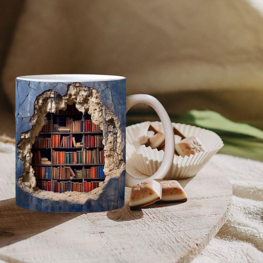 3D Кружка-книжная полка, Чашка-книжная полка, Керамическая кофейная кружка для любителей книг, Крутые рождественские подарки для читателей и любителей книг, Многоцелевая