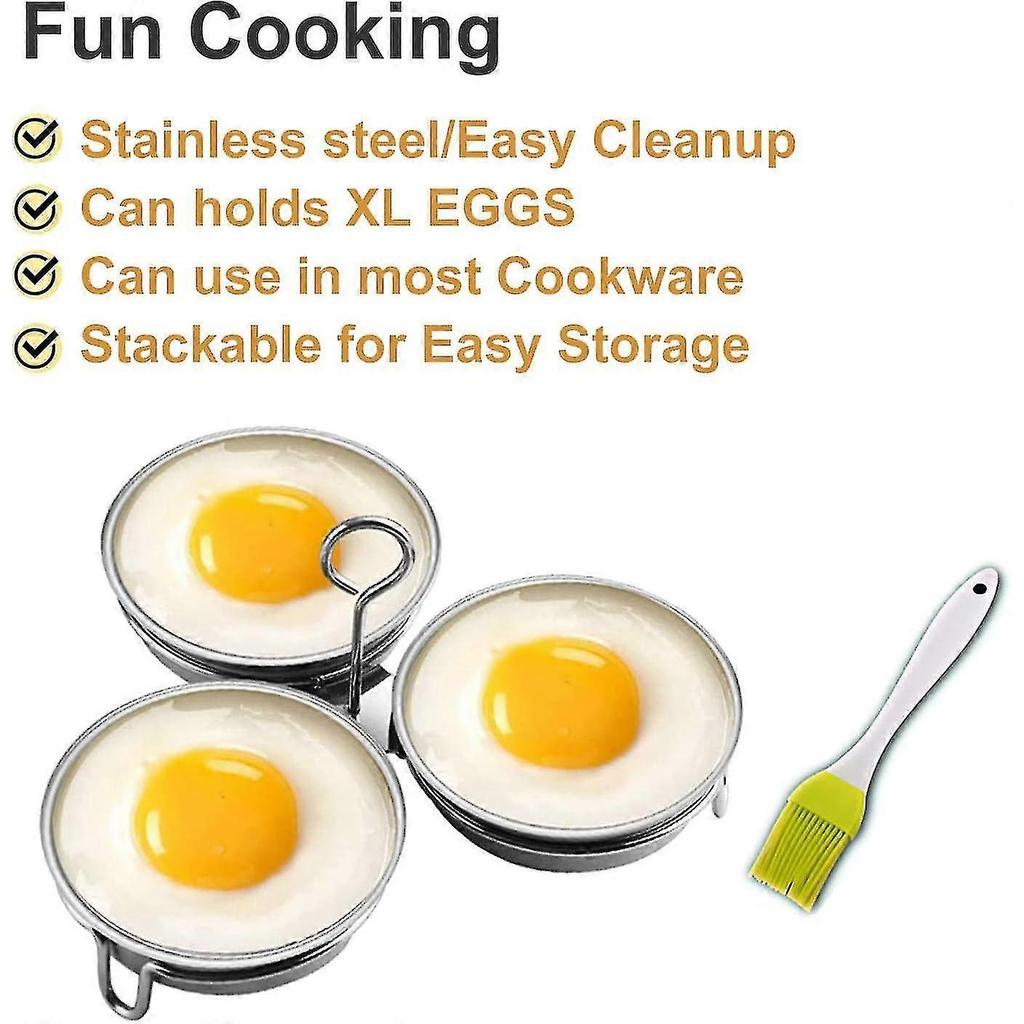 Stainless Steel E Poacher, Perfect Poached E Maker, Round E Cooker Rings For Breakfast Cooking Tool 3 Poached E Cups - Mishan
