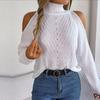 Women Autumn Winter Casual Off Shoulder High Neck Hollow Long Sleeve Knit Pullover Sweater