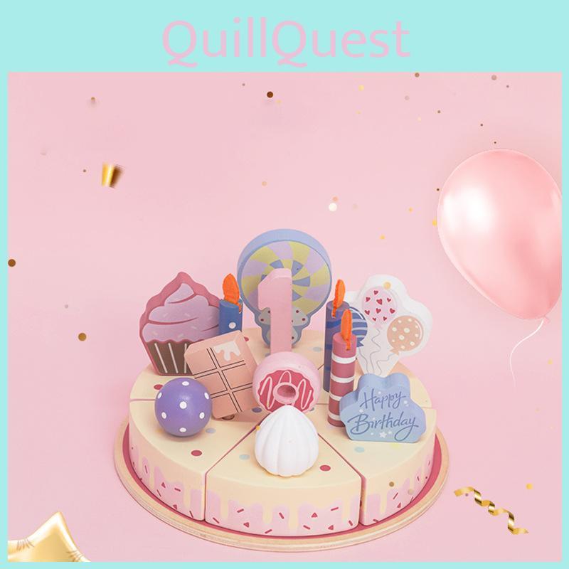 Wooden Play Children Food Set Birthday Cake Accessories Imaginative Gift Fun