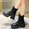 Fashion Women Leather Zipper Ankle Boots Elegant Mid Heels Shoes Woman 2025 Trend Fashion Winter New Snow Pumps Motorcycle Boots Mujer