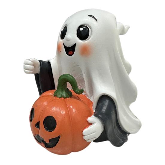 Halloween Ornament Ghost Holds Pumpkin Shape Realistic Pattern Sculpture Haunted House Fireplace Decor