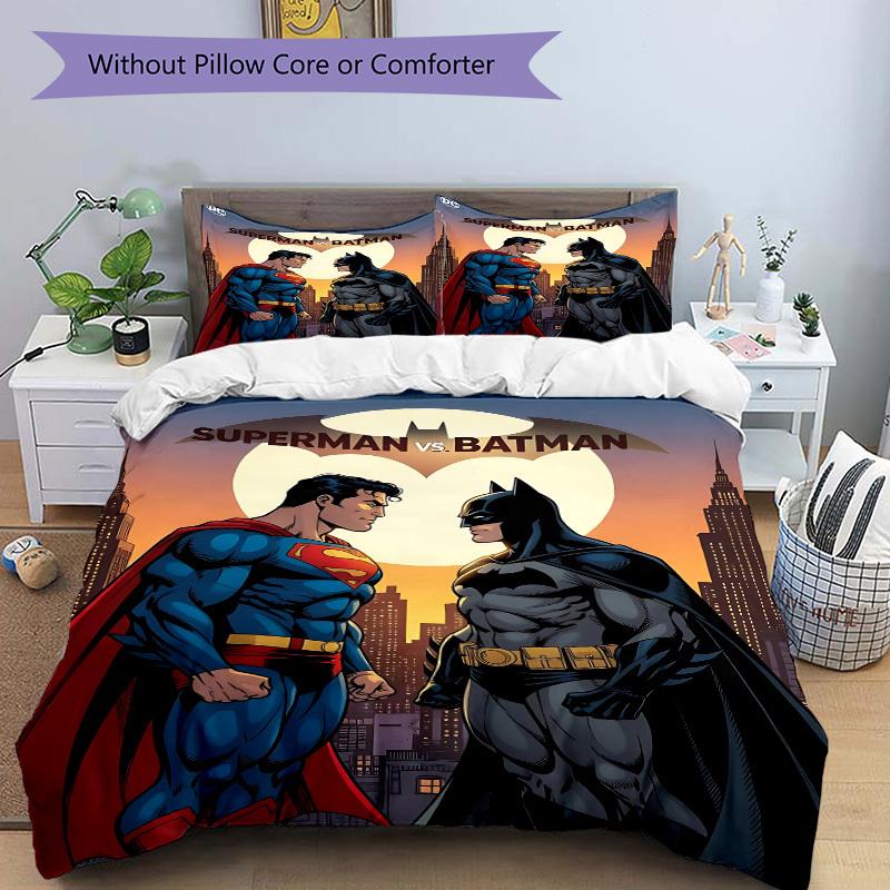 3pcs Superman, Batman Duvet Cover Set, 1 Duvet Cover + 2 Pillowcases (No Insert), Cozy Bedding, Bedroom Set, Easy Care, Durable yy251103085