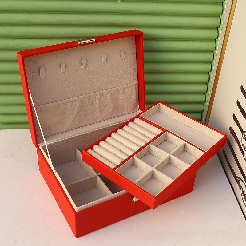 Коробка для хранения украшений Большая вместимость Женские кольца Серьги Ожерелье Браслет Отделка Коробка для украшений Креативная двойная с замками