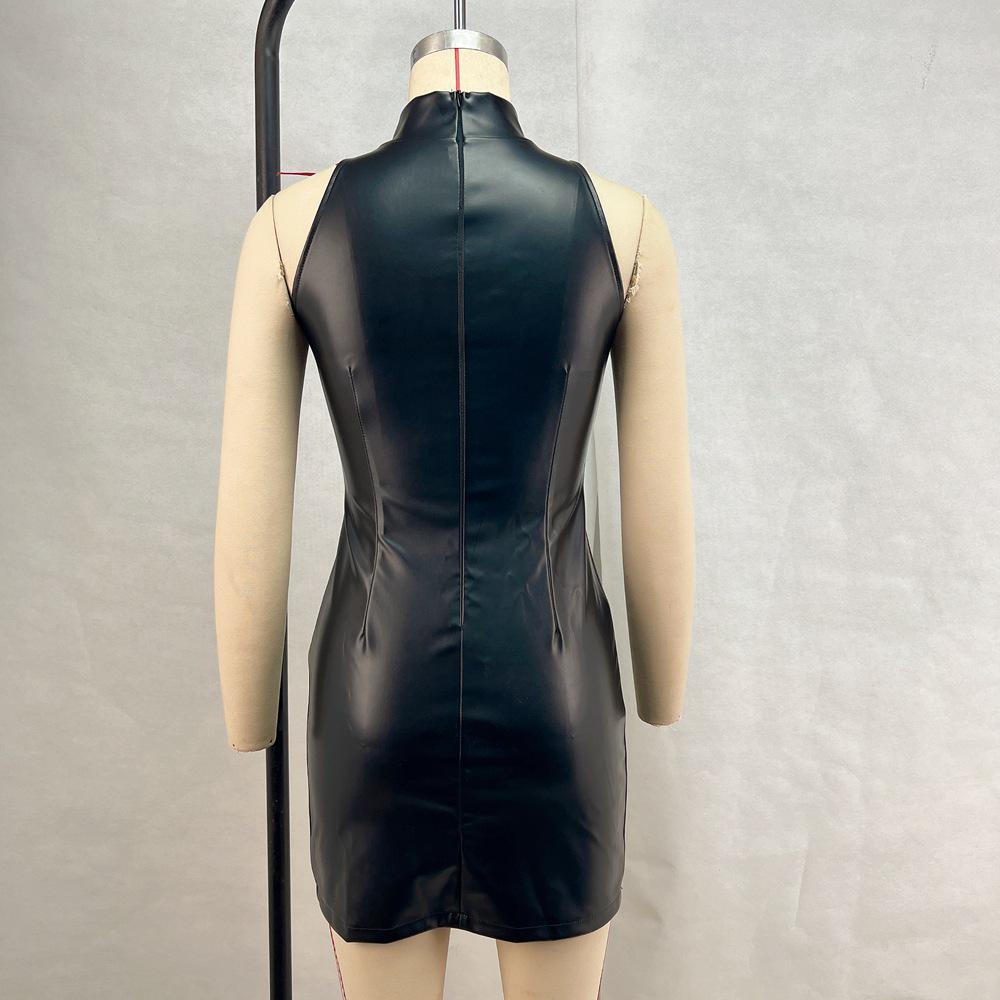 Европейская и американская женская модная узкая мини-юбка из искусственной кожи 2024 года - однотонная, платье для ночного клуба осень/зима