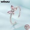 925 Sterling Silver Love Pink Buttefly Open Rings For Women Shiny Clear CZ Adjustable Ring Family Birthday Party Jewelry