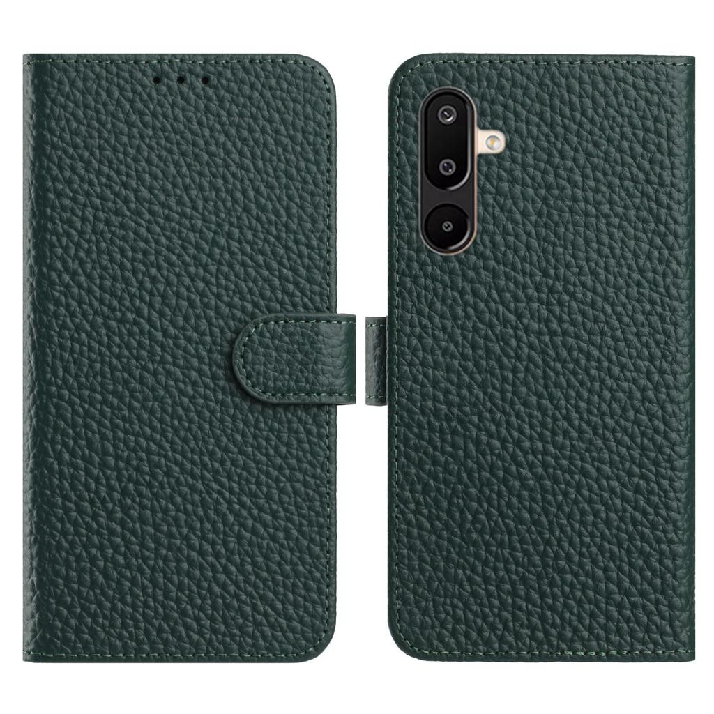 For Samsung Galaxy M36 5G Case Wallet Stand Litchi Texture Genuine Cow Leather Flip Phone Cover